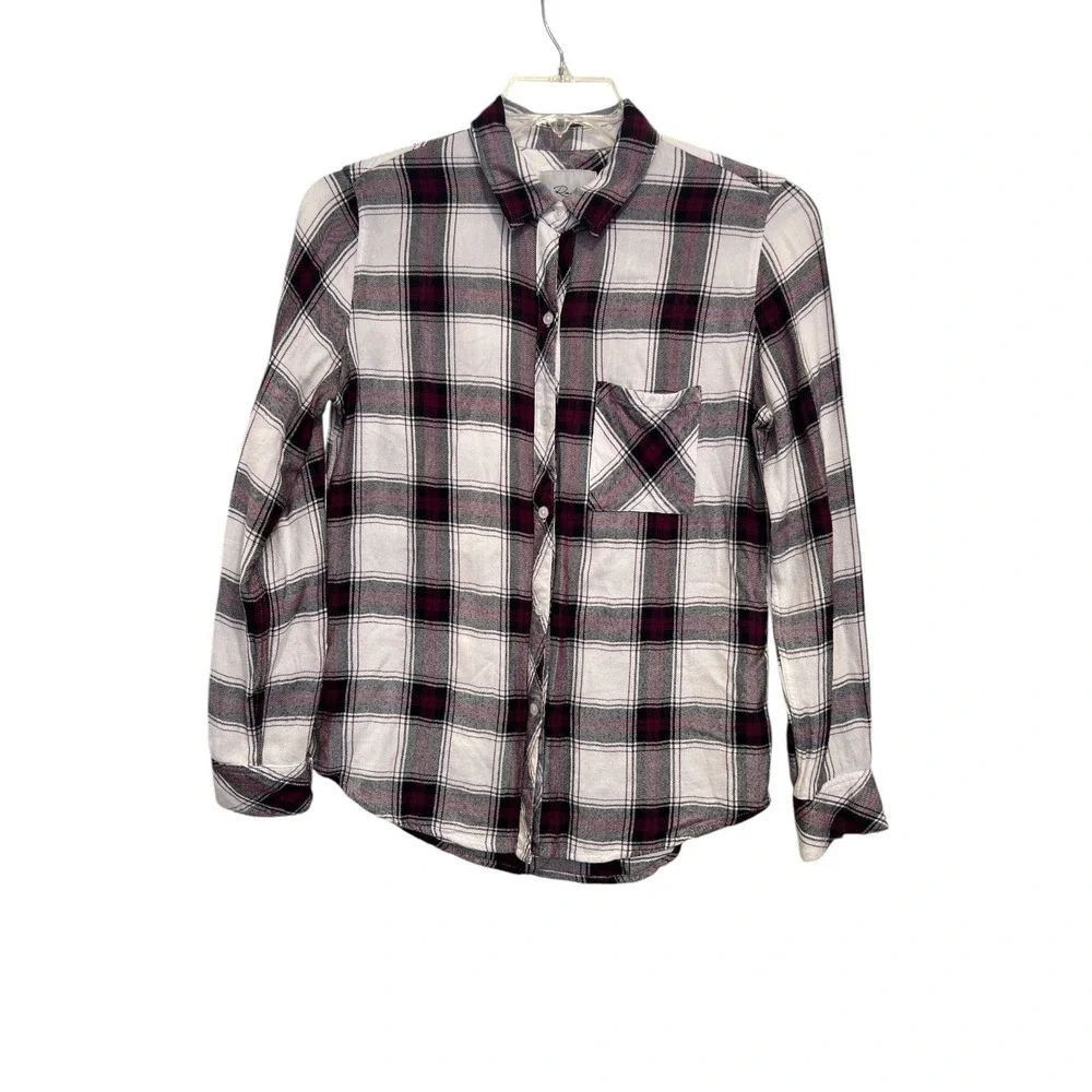 Rails | Plaid‎ Plum Navy White Button Down Shirt Size Small Grunge Y2K Inspired